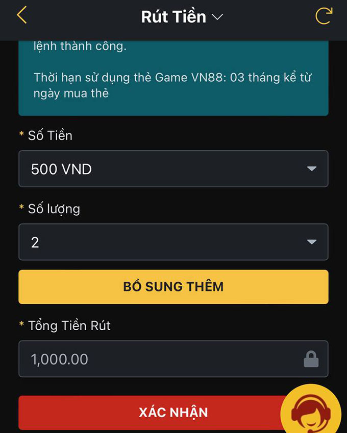 Rút tiền bằng thẻ game