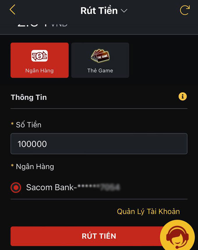 Rút tiền tại Vn88